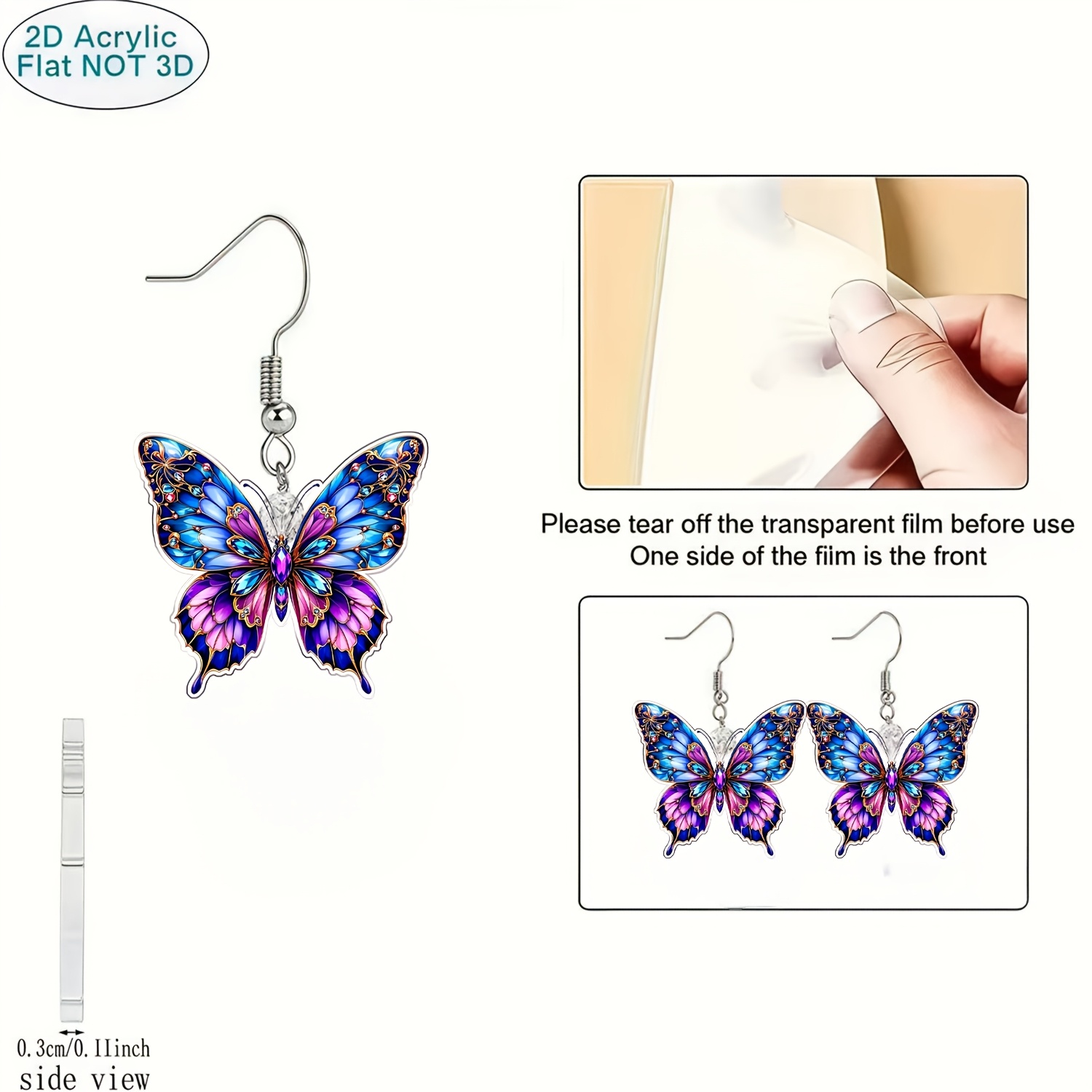 Purple Butterfly Pattern Acrylic Earrings — Party Accessories